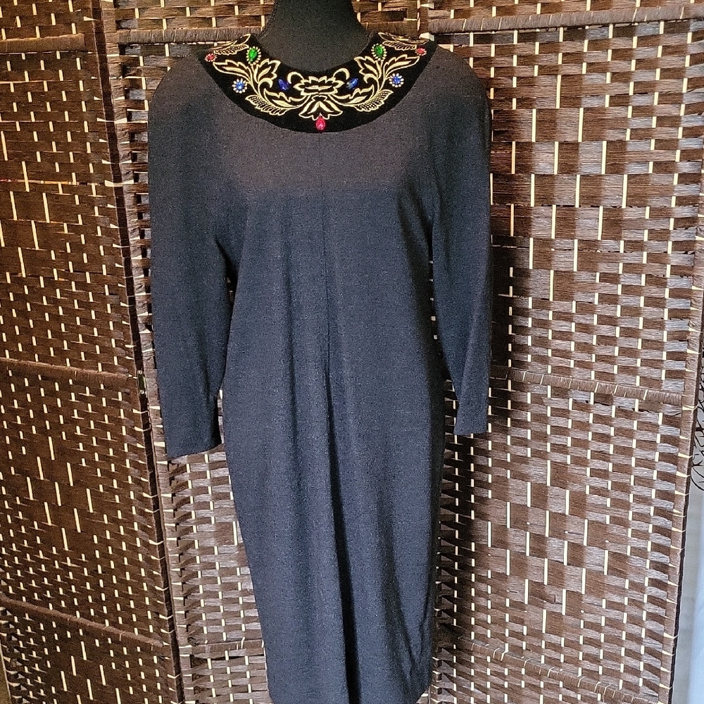 Givenchy Black Long Sleeve Embellished Collar Dress